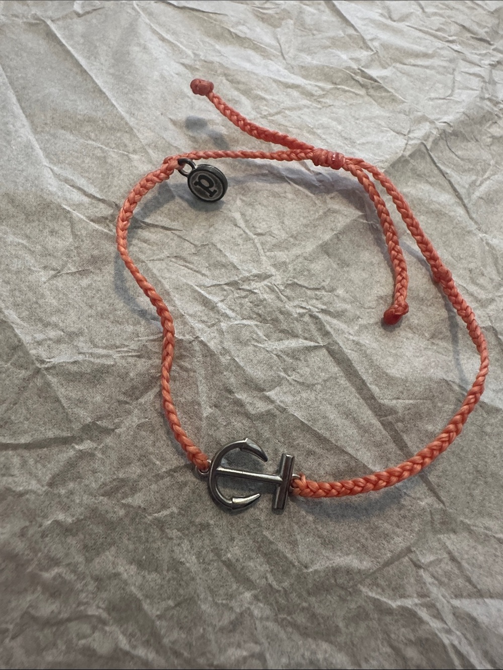 NWOT Pura Vida Anchor Charm Braided Cord Bracelet - Coral